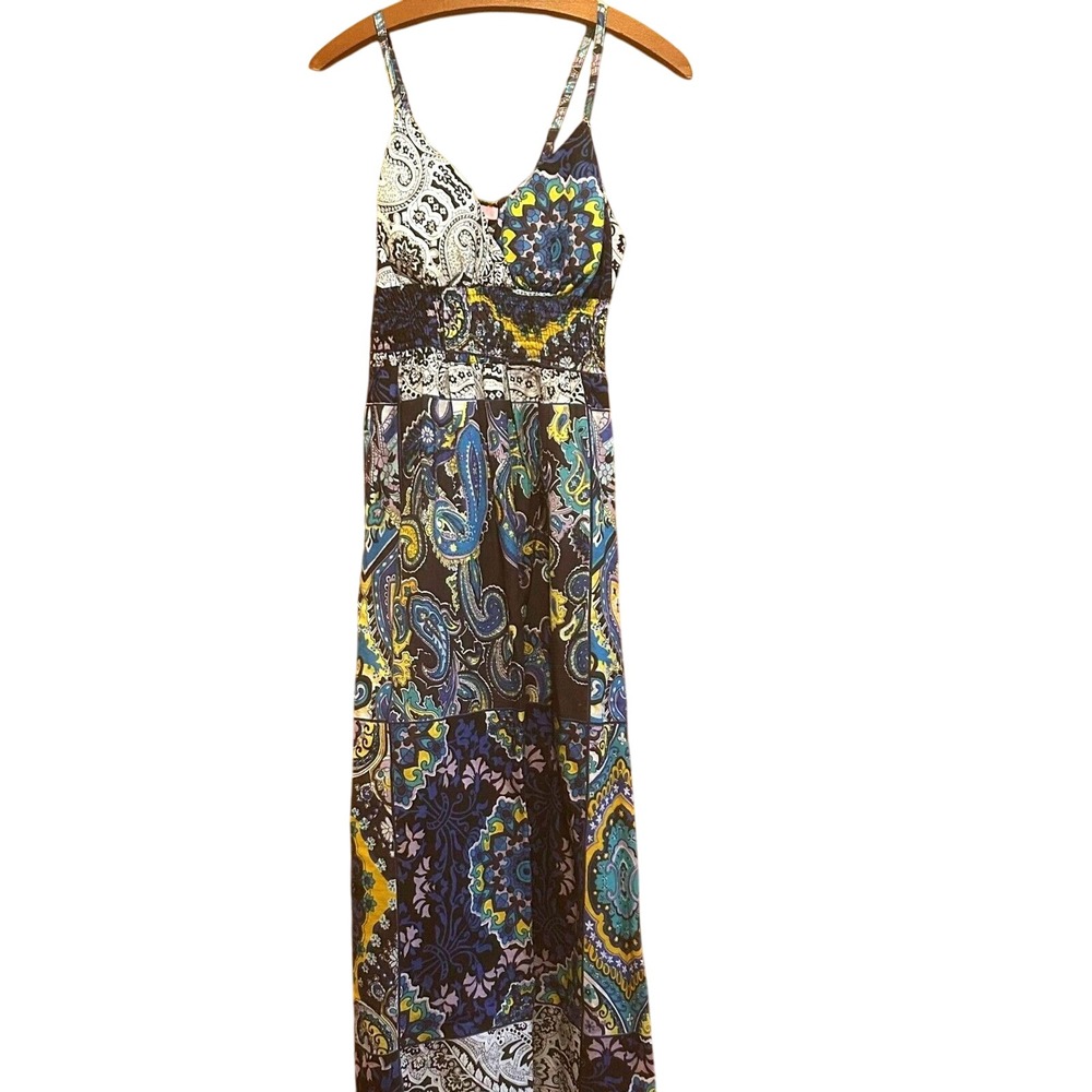 VTG She's Cool Dress Size M Print Y2K Babydoll Maxi Boho Festival Hippie